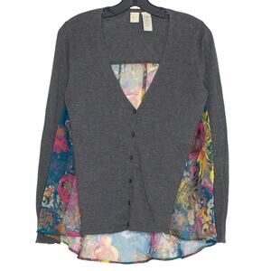 Yellow Bird Anthropologie Cardigan Sweater Floral Cottage Sheer Boho Gray Small
